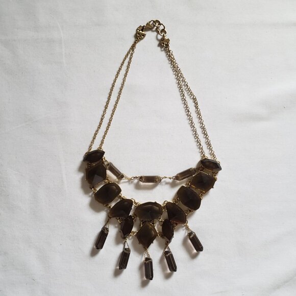 Smoky Quartz Amber Statement Collar Bib Necklace Banana Republic - Picture 2 of 4